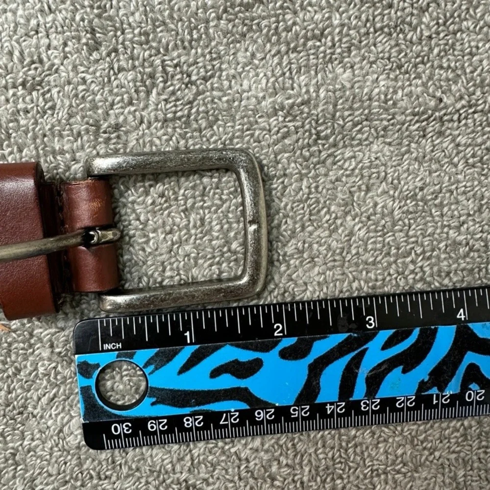 Tommy Bahama Mens XL 42-44 Blue Canvas Brown Leather Web Belt Marlin Logo